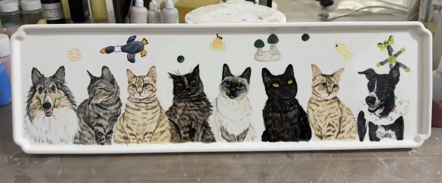 Eight Pets Hand-painted Ceramic Bowl