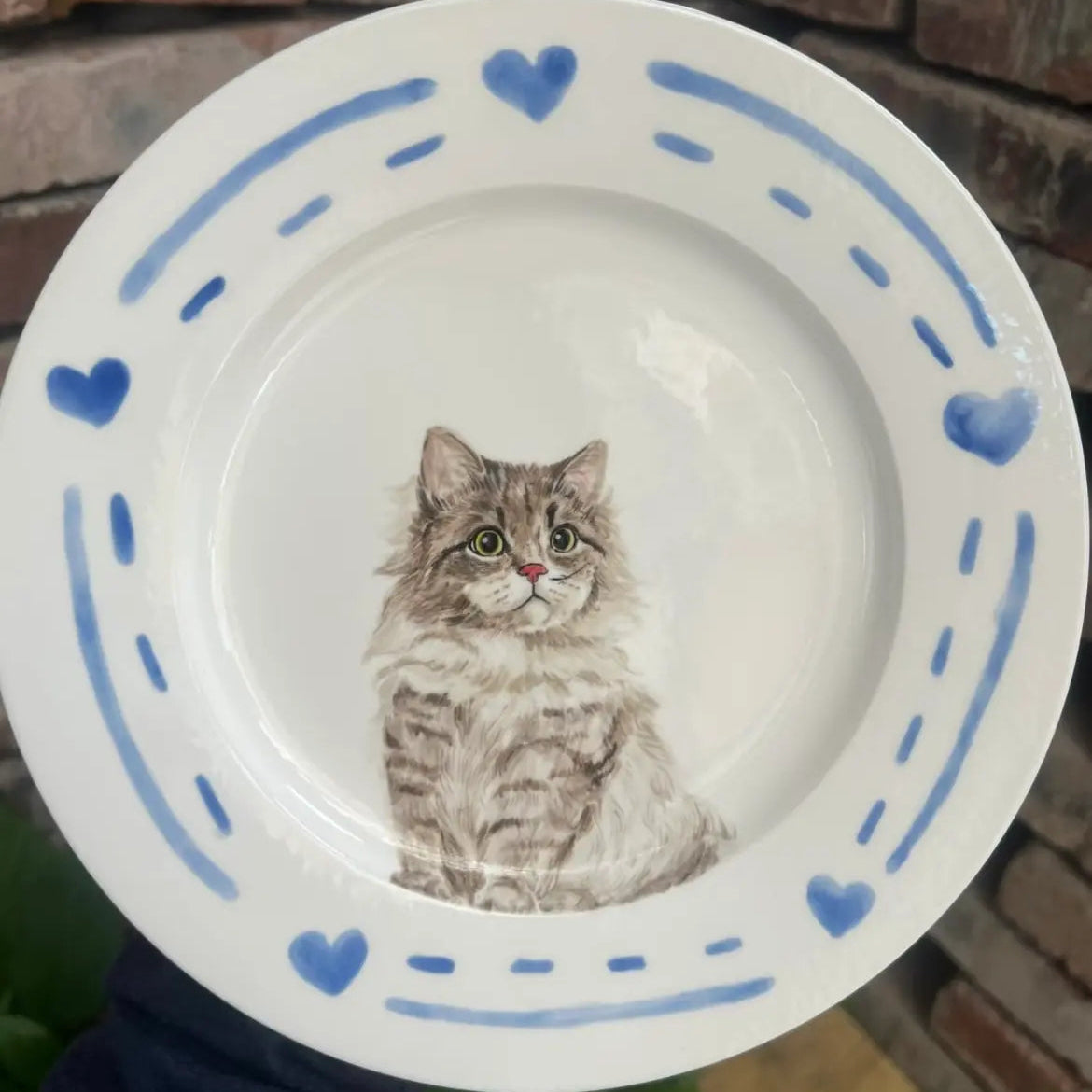 Personalized ceramic bowl and mug set with hand-painted pet portrait illustration