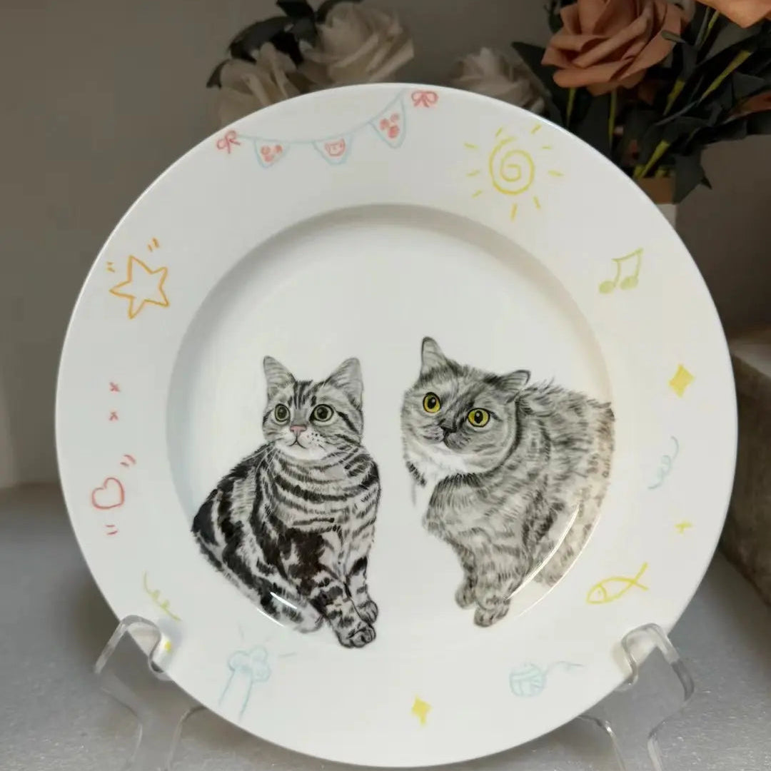 Two pet hand-painted pasta bowls