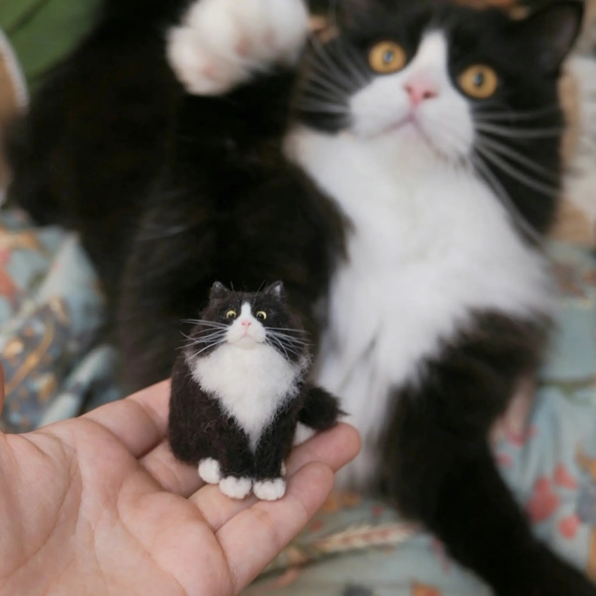 Needle felted pet replica with realistic facial details