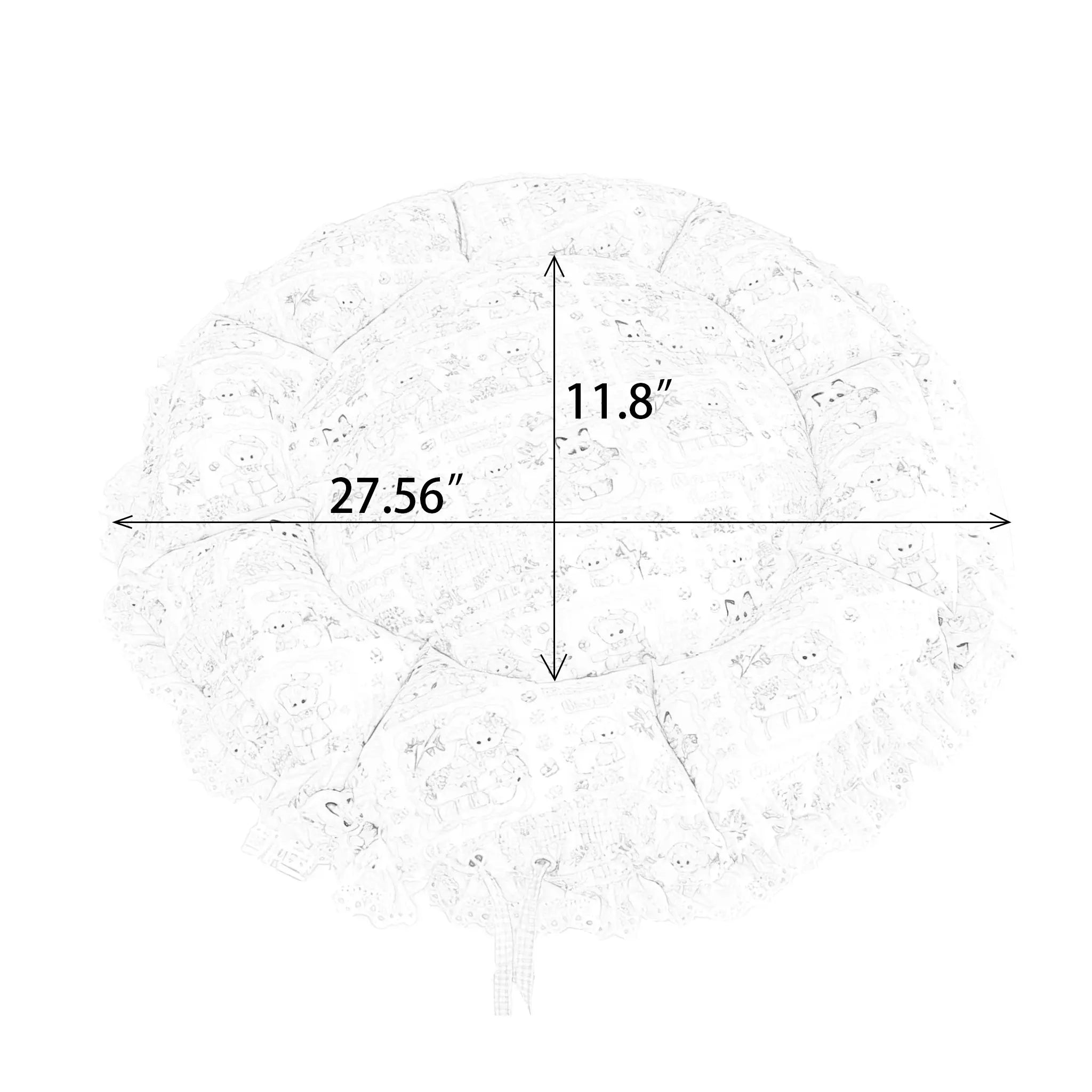 Size chart for the adjustable cat bed showing dimensions in both flat mat mode and gathered nest mode. Suitable for all seasons.