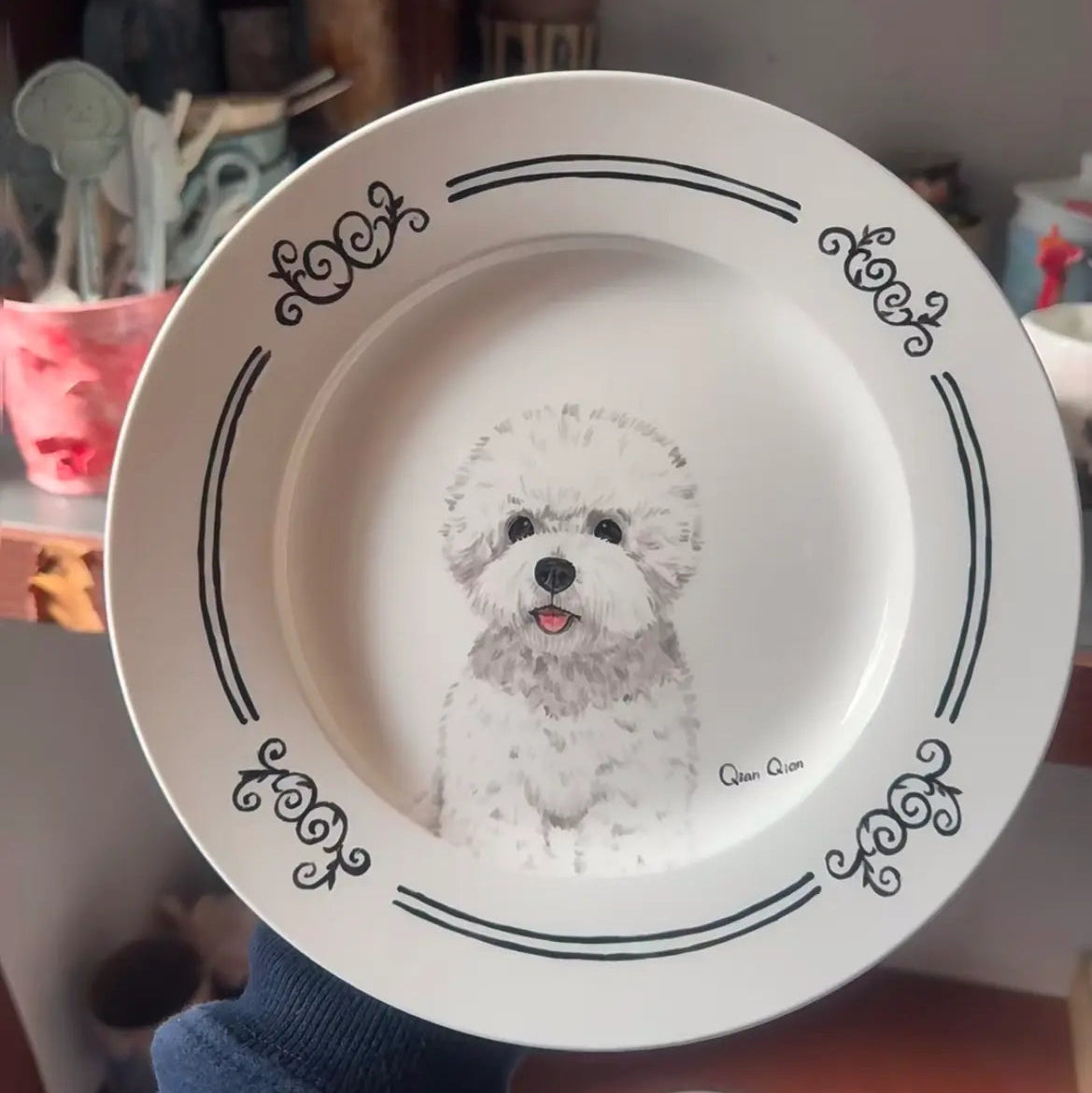 Unique custom ceramic bowl with hand-painted pet illustration, personalized kitchenware and décor