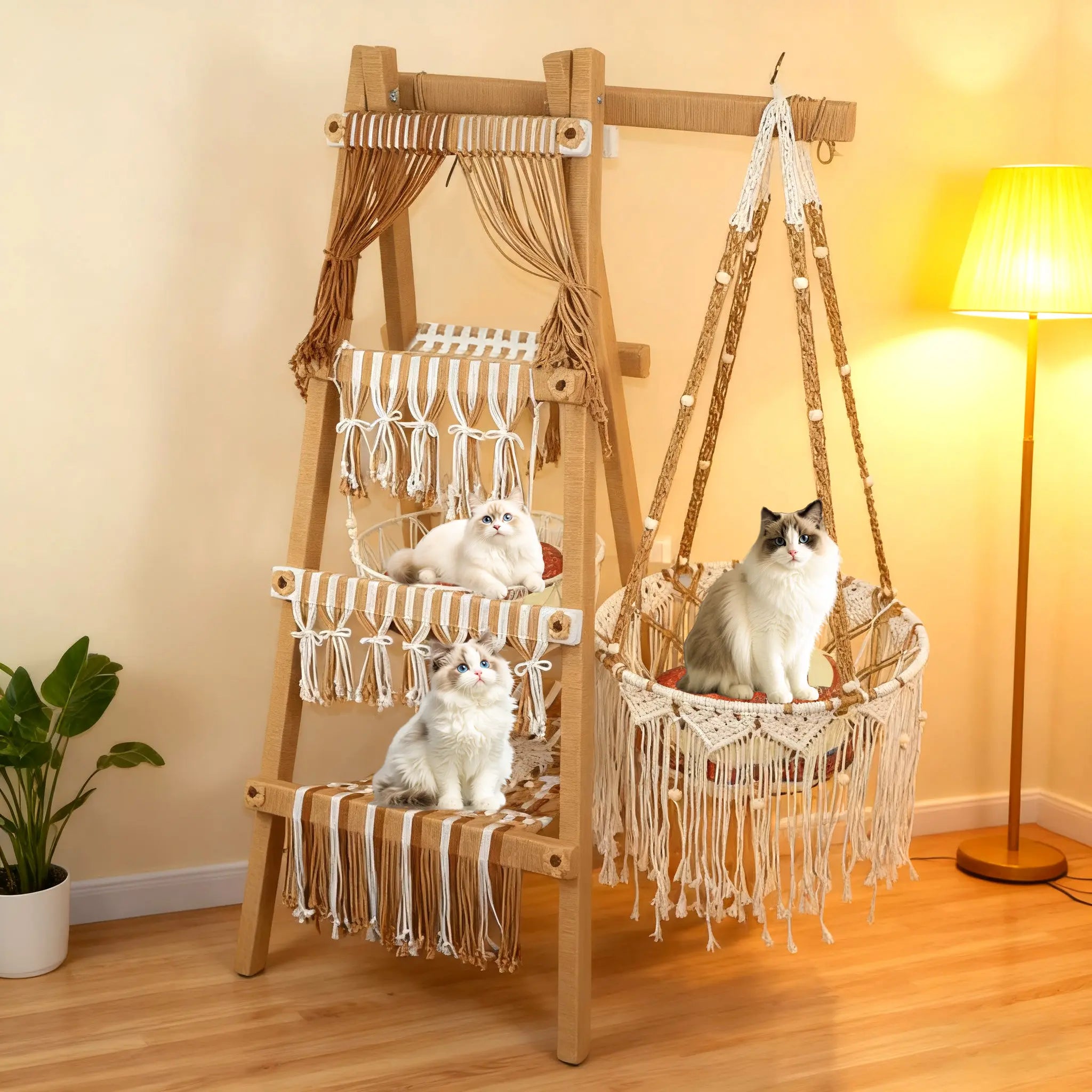 Bohemian cat tree aesthetic indoor furniture in living room