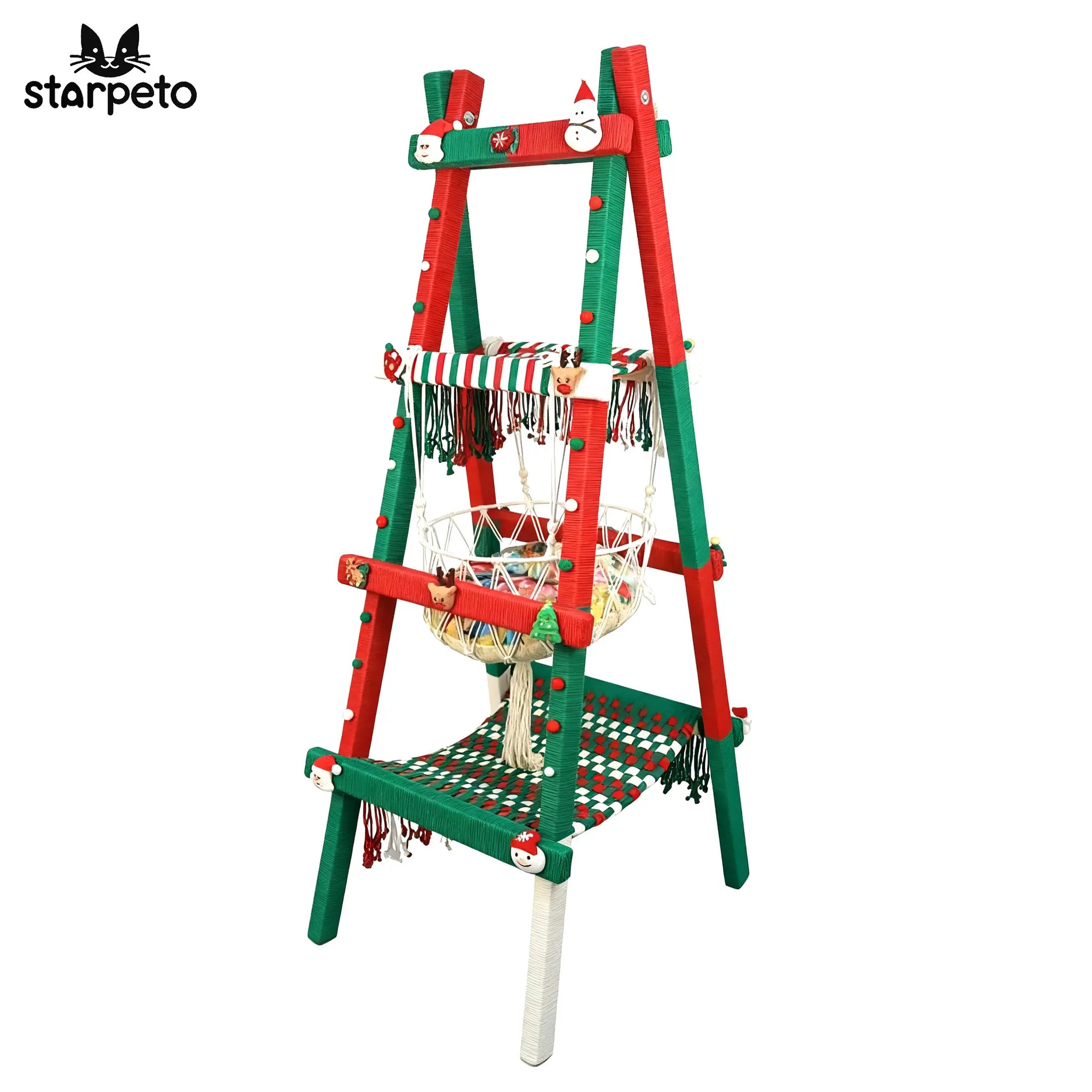 Christmas cat tree with holiday theme design, festive indoor furniture for cats