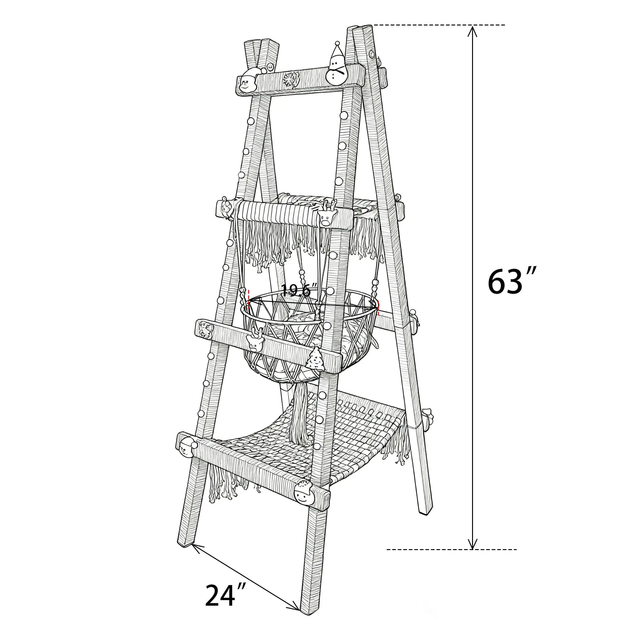 Original Christmas cat tree design concept sketch with festive decorations