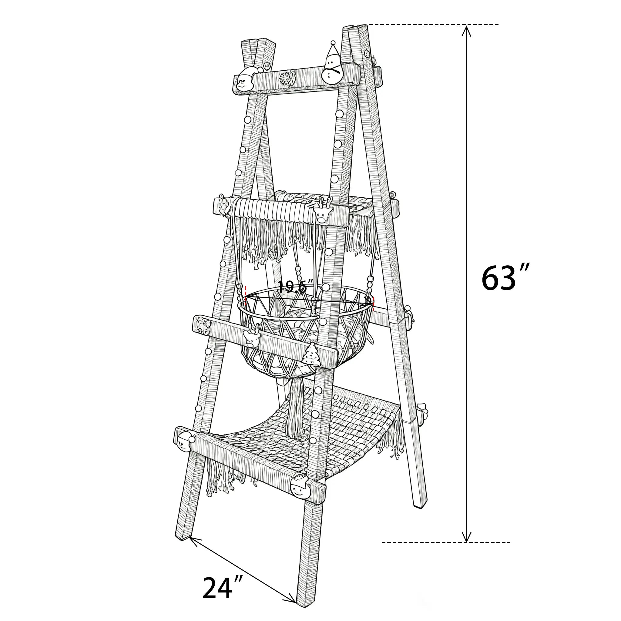 Original Christmas cat tree design concept sketch with festive decorations