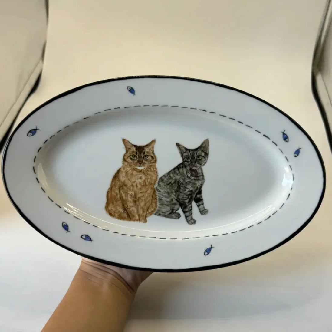 Hand-painted ceramic bowl with personalized pet portrait, functional and decorative design