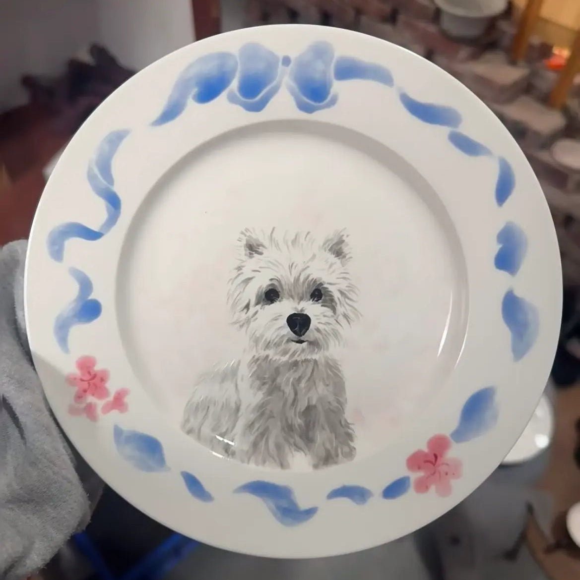 Personalized handmade ceramic bowl with pet portrait painting, great pet memorial gift