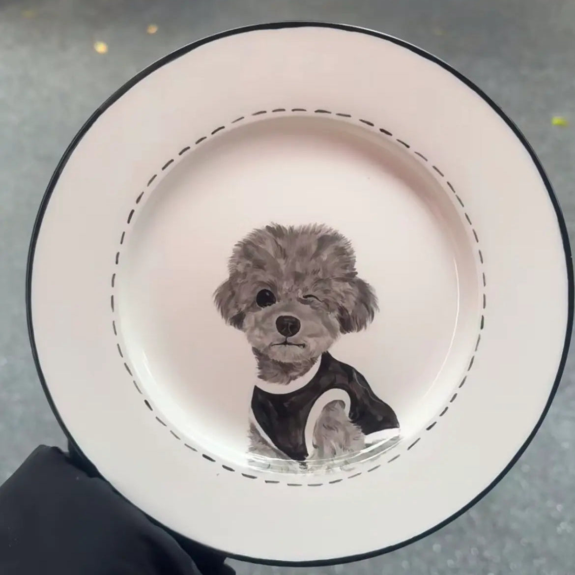 Handcrafted ceramic bowl personalized with pet illustration, made from customer photo