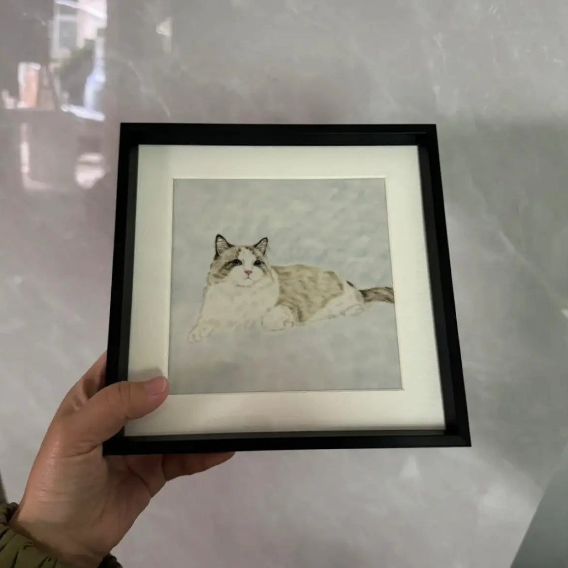 Hand-painted pet photo frame created from customer photo, unique pet memorial gift