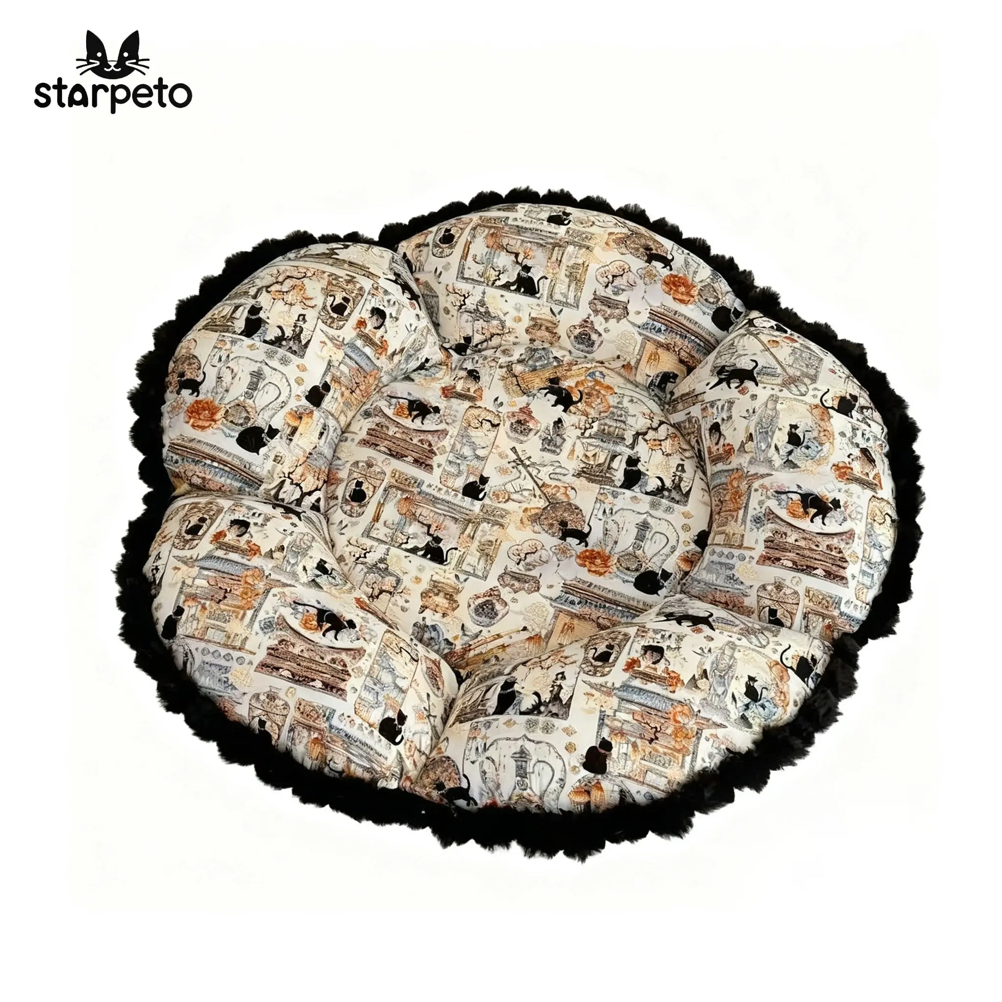 Soft French style cotton cat bed with minimalist elegant design on white background