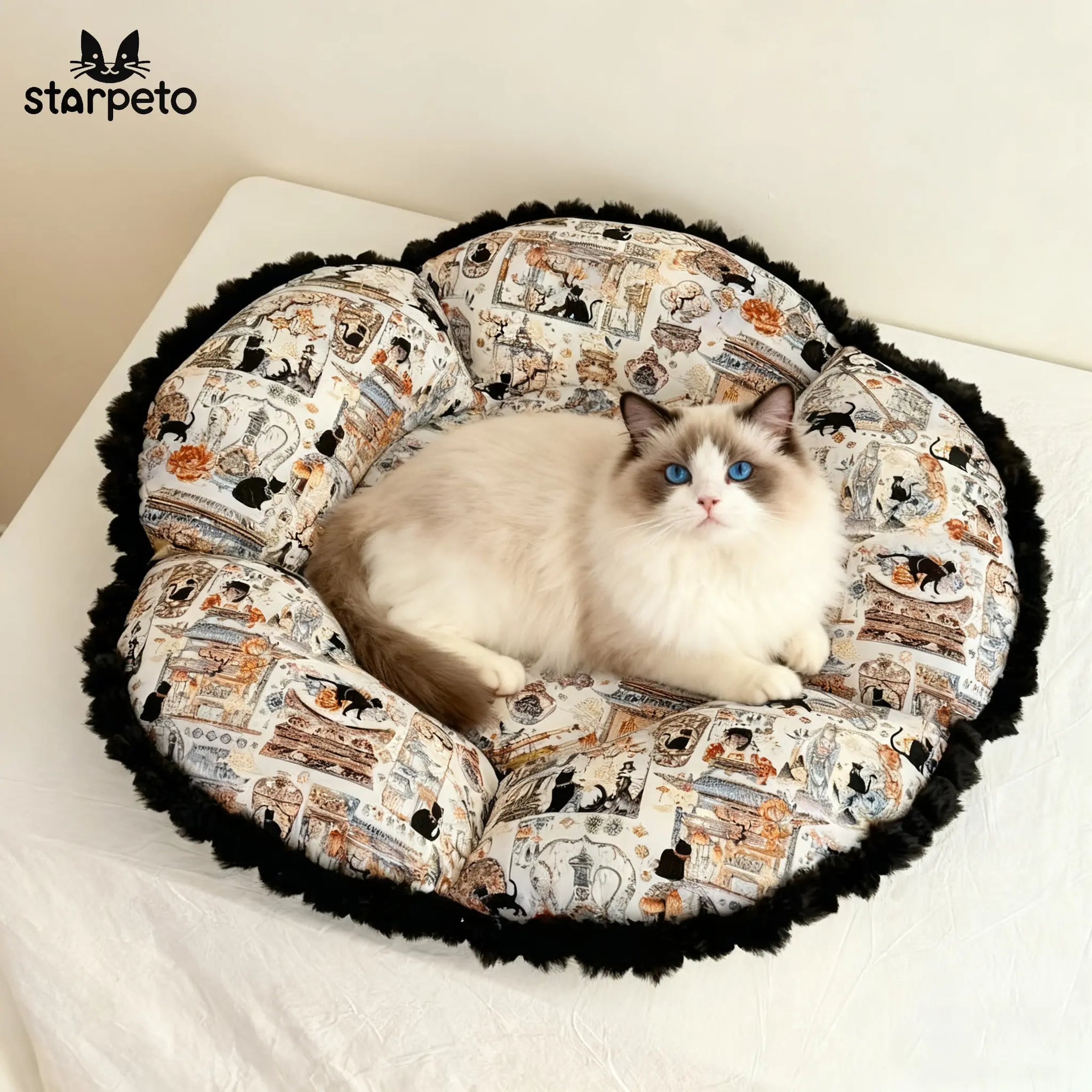 French style cotton cat bed with elegant aesthetic design for indoor cats