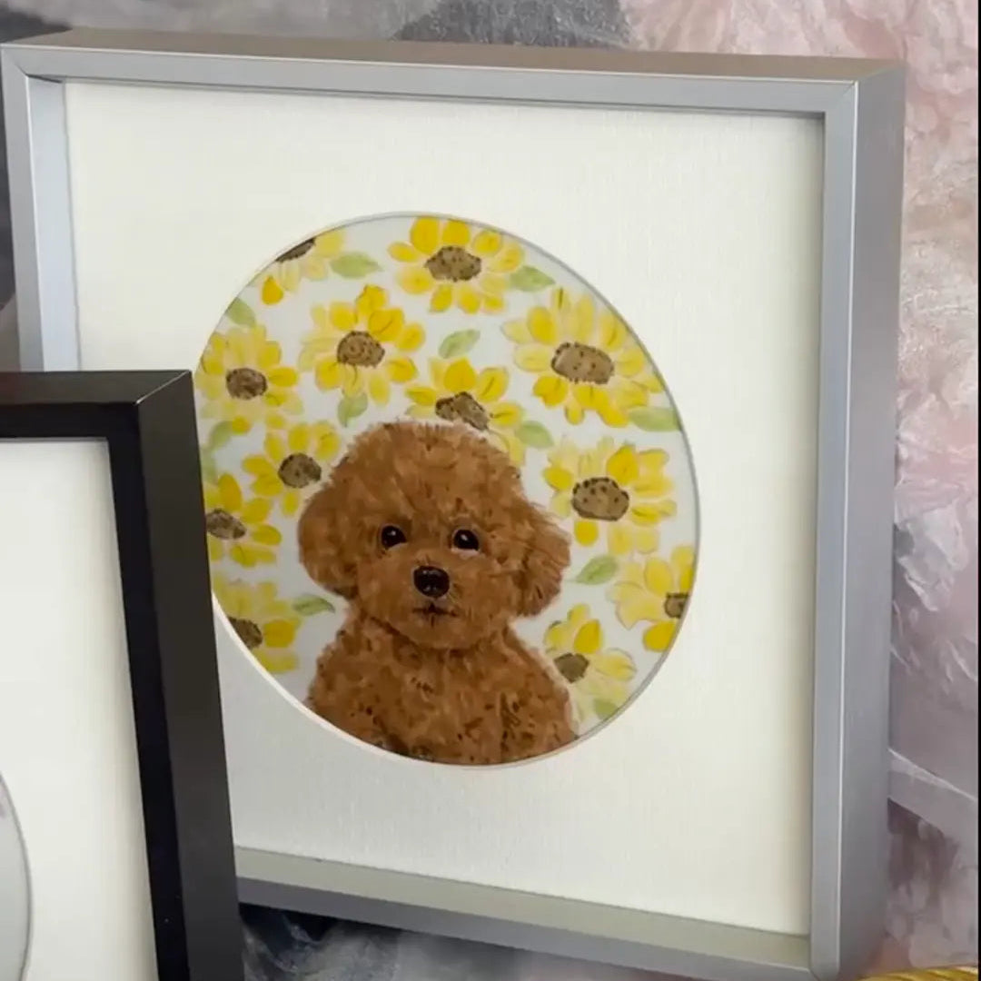 Custom pet memorial frame with illustrated portrait, perfect for honoring your pet