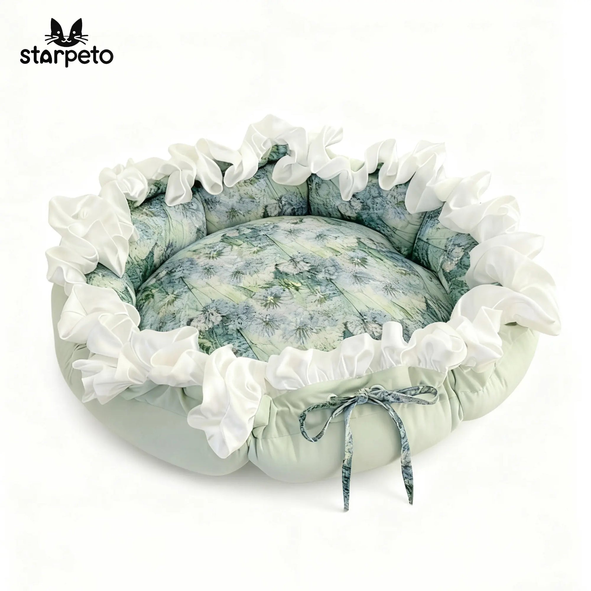 Oil painting style pet bed for cats on clean white background, fine art palette design