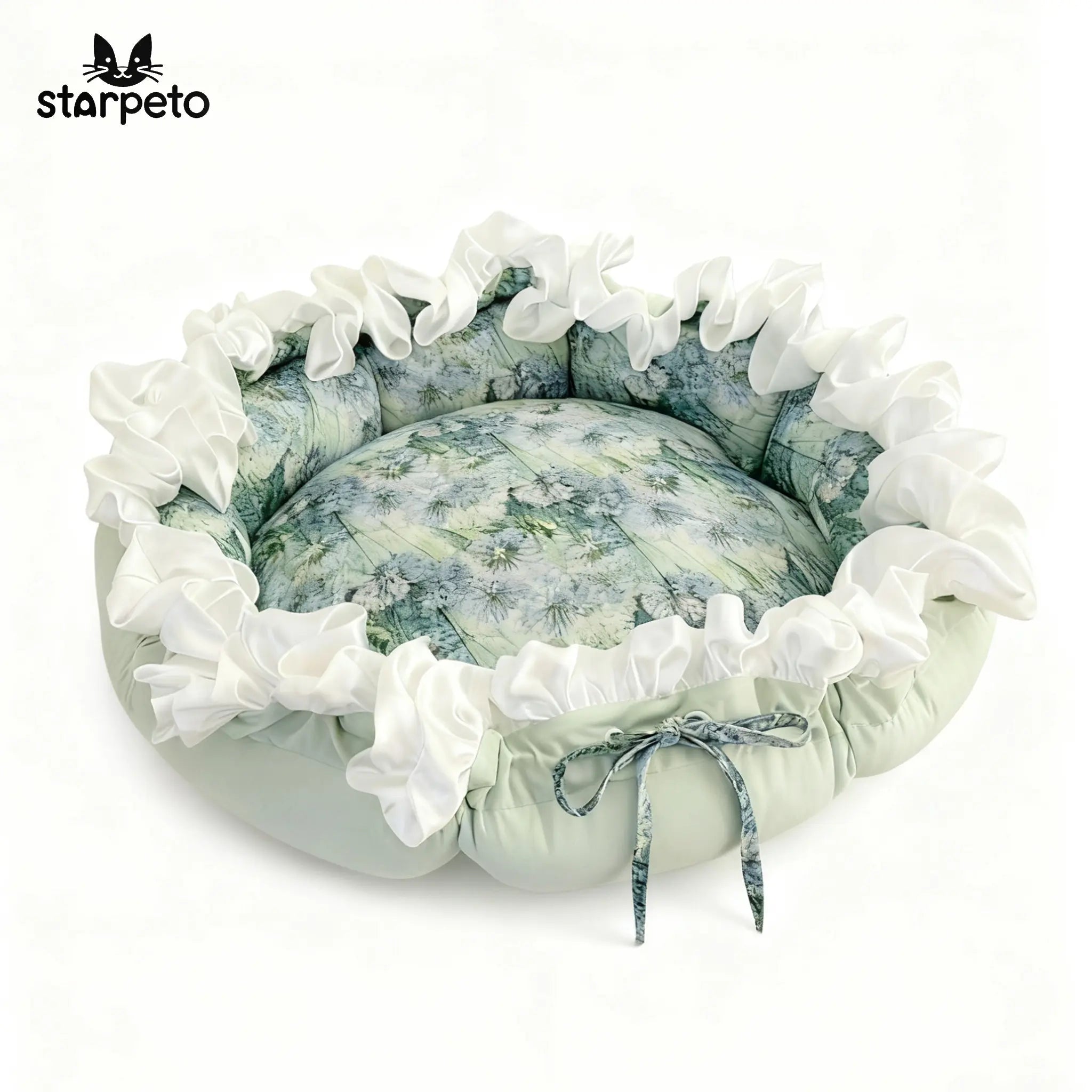 Oil painting style pet bed for cats on clean white background, fine art palette design