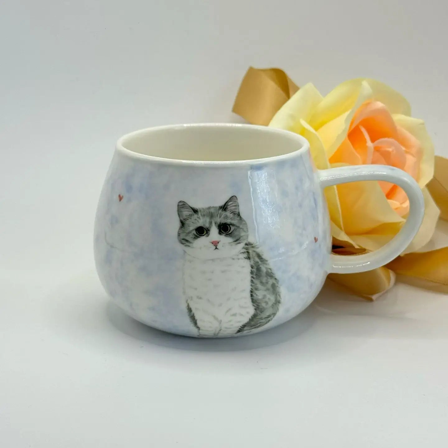 Cute cat illustration ceramic mug – handmade cat lover gift mug, cat art mug