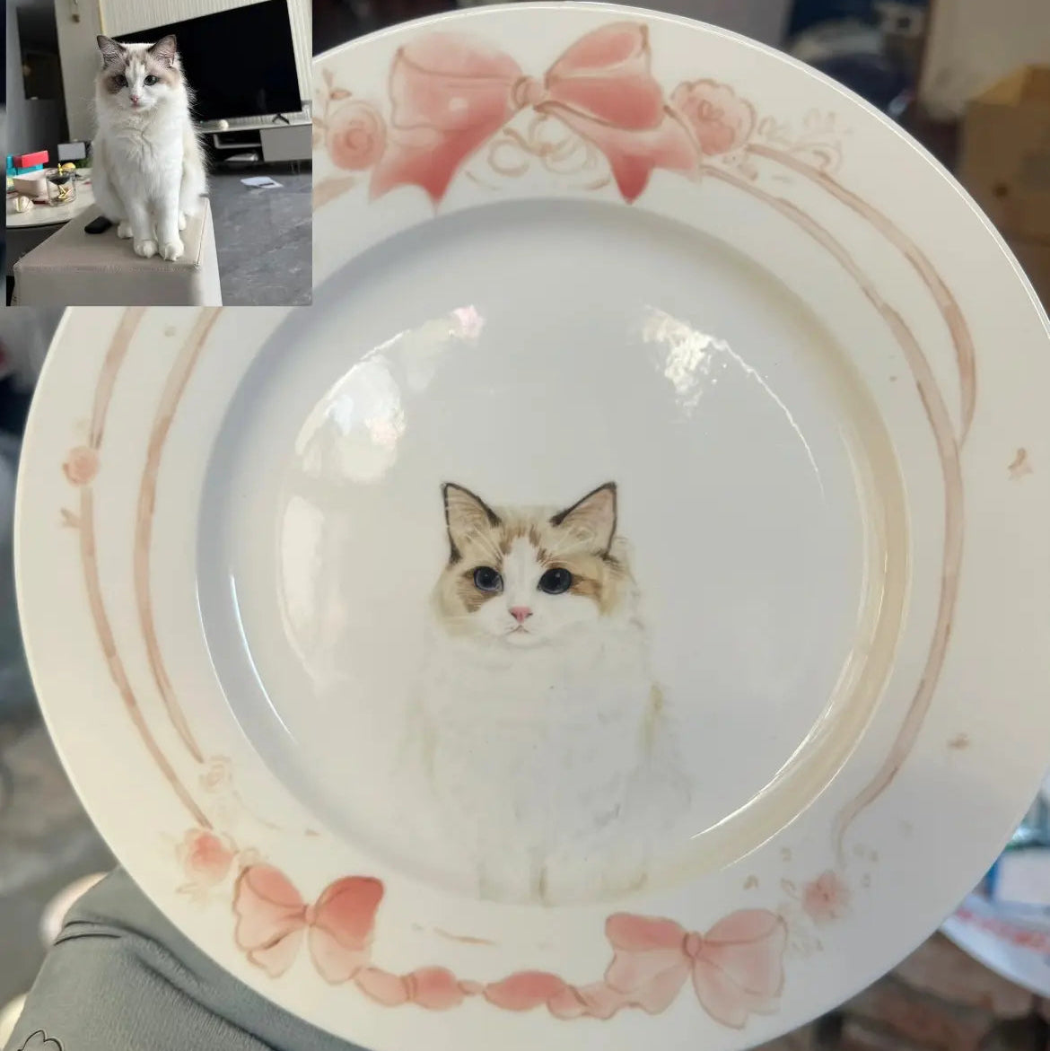 Custom illustrated ceramic bowl for pasta, salad, or home décor, featuring personalized pet artwork